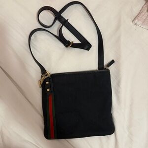 Gucci Black Crossbody Bag with Red and Green Stripe